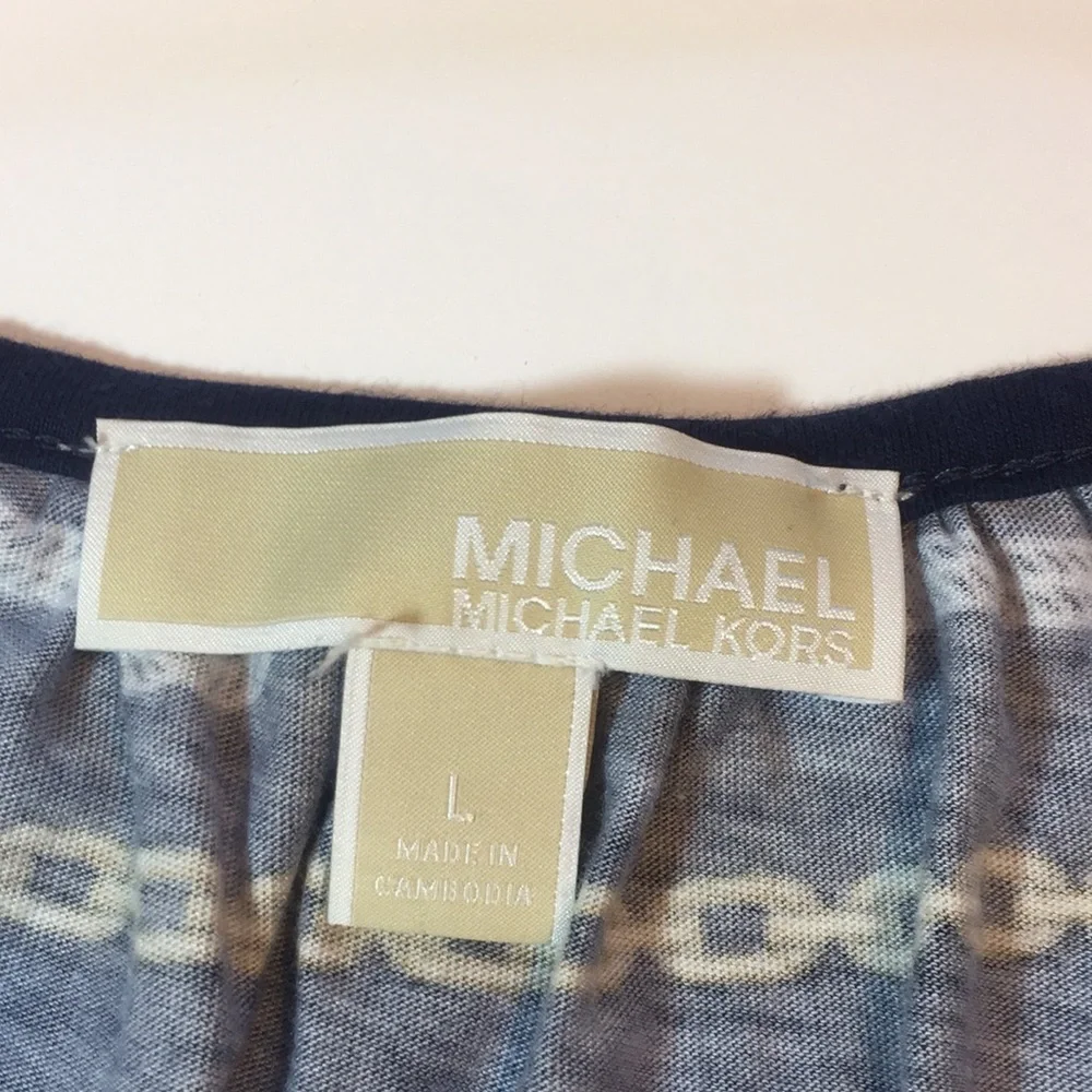 Michael Kors Navy Nautical Peasant Top Size Large
